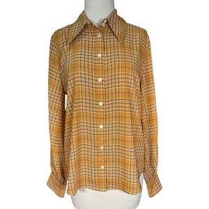 Halogen x Atlantic-Pacific Mustard Plaid Button-Down Blouse Women’s Size M NWOT
